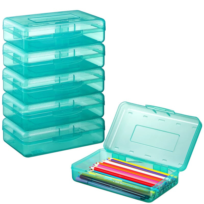 Sooez 6 Pack Pencil Box, Hard Pencil Boxes for School Supplies Bulk, Large Plastic Pencil Case with Lid, Clear Pencil Container, Stackable School Crayon Boxes Bulk for Kids - Image 1